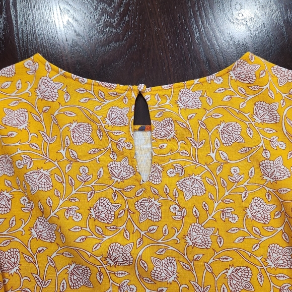 Soft Surroundings Women Mustard Floral Linen Blend Tunic Boho Back Keyhole sz PM - Picture 8 of 8